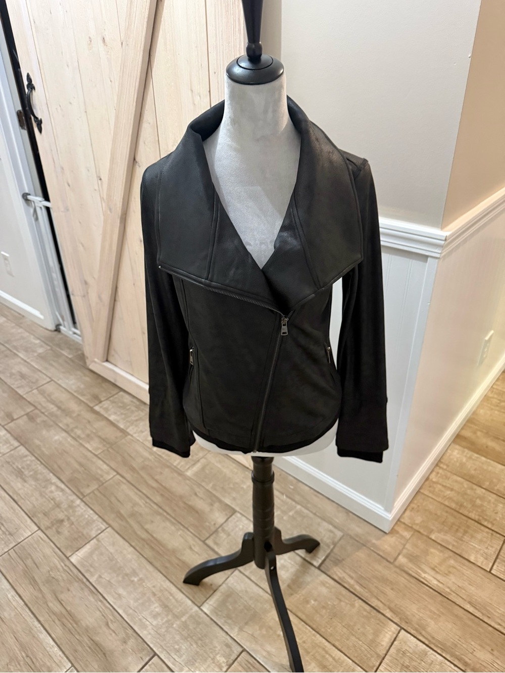 Women’s Black Leather Asymmetrical Zip Jacket